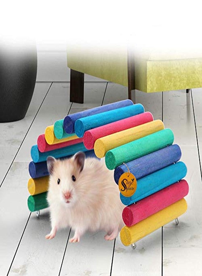 Sage Square Raindow Wooden Suspension Bend Bridge Cum Hide House Cum Chew Toy for Hamster, Rat, Sugar Glider, Bird, Gerbill, Parrot Habitat Decor (Colorful) - Image 2